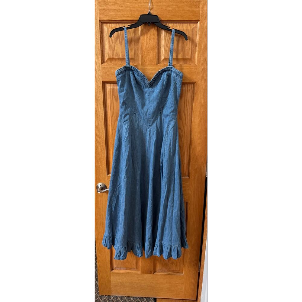 Free People Another Season Boardwalk Blue Denim Midi Dress XL (NEW) - Picture 4 of 9